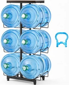 VEVOR Waterkanhouder, 4 lagen, dubbele rijen, voor 6 flessen, waterkanrek, waterdispenserrek, waterflessenrek, watercontainerrek voor keuken, kantoor en woonkamer, zwart en bruin