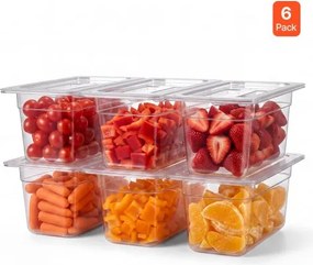 VEVOR GN 1/3 containers, 15 cm diep, set van 6, voedselcontainers met deksels, PC voor restaurants, buffetten en saladebars, 327 x 178 x 154 mm, -40 tot 100 °C, vaatwasmachinebestendig, stapelbaar, schaalverdeling