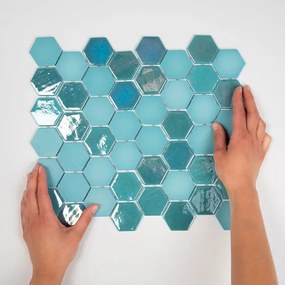 The Mosaic Factory Valencia mozaïektegel - 27.6x32.9cm - wandtegel - Zeshoek/Hexagon - Gerecycled glas Turquoise mat/glans VAL125