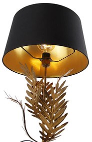 Tafellamp goud 33 cm met katoenen kap zwart 40 cm - Botanica Landelijk E27 Binnenverlichting Lamp