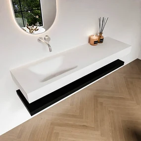 Zaro Alan badmeubel 160cm met planchet urban en vrijhangende wastafel cloud links zonder kraangat talc