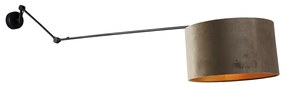 Wandlamp zwart met velours kap taupe 35 cm verstelbaar - Blitz Modern E27 Binnenverlichting Lamp