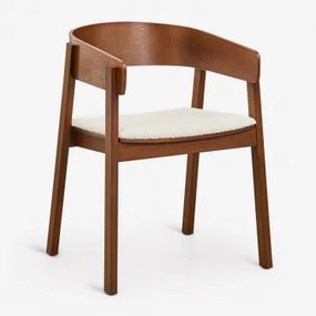 Set Van 4 Eettafelstoelen Met Armleuningen Van Eikenhout Olsen Donker Hout & Bouclé Wit - Sklum