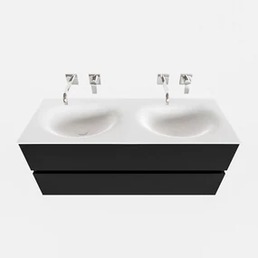 Zaro Sevilla Solid Surface badmeubel 120cm mat zwart geen kraangat met 2 lades dubbele spoelbak