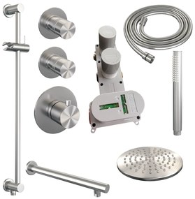 Brauer Brushed Edition complete inbouw regendouche met staafhanddouche, rechte wandarm, glijstang en hoofddouche 20cm set 13 RVS geborsteld PVD