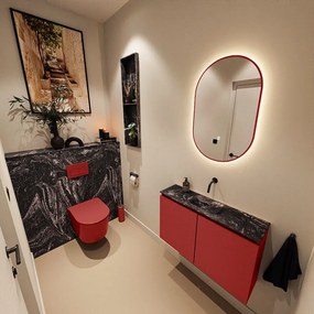 Mondiaz Ture DLux toiletmeubel 80cm fire met wastafel lava midden zonder kraangat