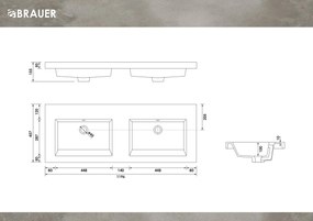Brauer Solar Medium dubbele wastafel mineraalmarmer 120cm zonder kraangaten wit mat