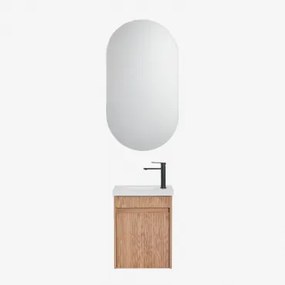 Narek Zwevend Houten Badkamermeubelset Met Geïntegreerde Wastafel Ash Brown & Ovaal Met Opbergruimte Zwart 50x90 Cm Oricsa & Mat Zwart - Sklum