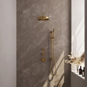 Brauer Stripe inbouw regendouche met 25cm hoofddouche, gebogen muurarm, staafhanddouche en glijstang set 8 messing geborsteld PVD