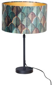 Tafellamp zwart met velours lampenkap blad dessin met gouden binnenkant - Parte