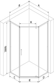 Mexen Exo-R vijfhoekige draaideur douchecabine 90 x 90 cm, transparant, goud - 812-090-090-50-00