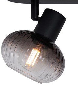 Afgeronde plafondSpot / Opbouwspot / Plafondspot zwart met smoke glas 3-lichts - Teddy Modern E14 Scandinavisch ovaal Binnenverlichting Lamp