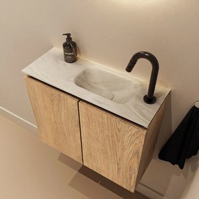 Mondiaz Ture DLux toiletmeubel 60cm washed oak met wastafel ostra rechts met kraangat