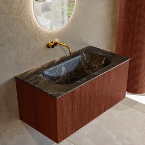 Mondiaz Kurve-dlux 90cm badmeubel ruby met 1 lade en wastafel big small midden zonder kraangat lava