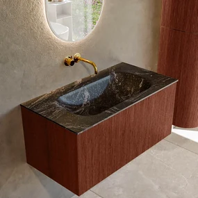 Mondiaz Kurve-dlux 90cm badmeubel ruby met 1 lade en wastafel big small midden zonder kraangat lava