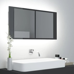 vidaXL Badkamerkast met spiegel en LED 90x12x45 cm hoogglans grijs