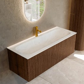 Mondiaz Kurve-dlux 120cm badmeubel walnut met 1 lade en wastafel big large midden 1 kraangat opalo