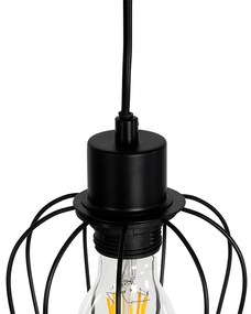 Landelijke vloerlamp zwart met hout 2-lichts - Stronk