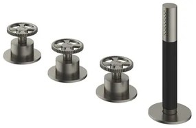 Hotbath Cobber @work 4-gats inbouwbadrandcombinatie met 2 mengkraan knoppen met omstel en handdouche geborsteld nikkel CW074GN