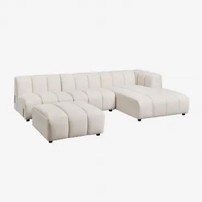 Modulaire Bank Met Chaise Longue Rechts, 3-delig En Poef In Bouclé Stof Eliot Crèmebeige Boucléstof - Sklum