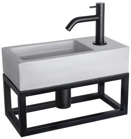Differnz Ravo fonteinset - 38.5x18.5x25cm - Rechthoek - 1 kraangat - Gebogen matte zwarte kraan - met zwart frame - beton lichtgrijs 38.401.92
