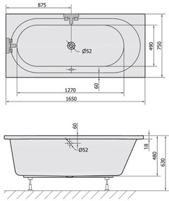 Polysan Astra Slim rechthoekig bad 165x75x48cm wit