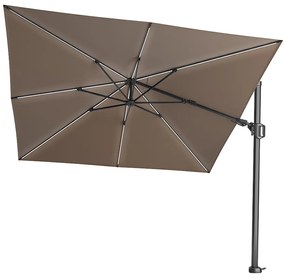 Platinum Challenger Zweefparasol T2 Premium Glow 3x3 m. - Havana Taupe met voet en hoes