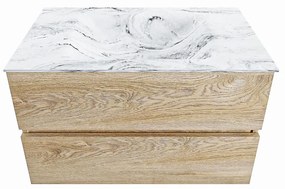 Mondiaz Vica DLux badmeubel 80cm washed oak 2 lades met wastafel glace midden zonder kraangat