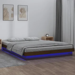 vidaXL Bedframe LED massief hout honingbruin 135x190 cm 4FT6 Double