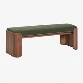 Rubberwood En Fineer Bank Lofren Donker Hout & ↔︎ 140 Cm & Intens Olijfgroene Stof - Sklum