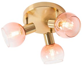 Art Deco plafondspot goud met roze glas 3-lichts - Vidro