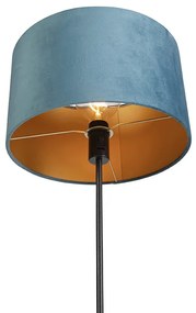 Vloerlamp zwart met velours kap blauw met goud 35 cm - Parte Landelijk / Rustiek E27 cilinder / rond rond Binnenverlichting Lamp