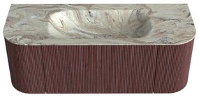 Mondiaz Kurve-dlux 120cm badmeubel ronding links/rechts ruby met 1 lade en 2 deuren en wastafel big small midden zonder kraangat glace