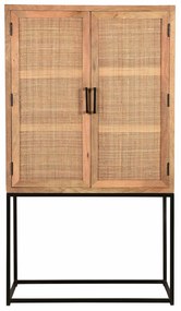 Mangohouten Wandkast Met Rotan - 90x40x160cm.