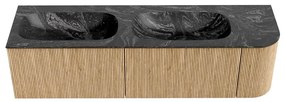 Mondiaz Kurve-dlux 165cm badmeubel ronding rechts oak met 2 lades en 1 deur en wastafel stor small dubbel/links 2 kraangaten lava