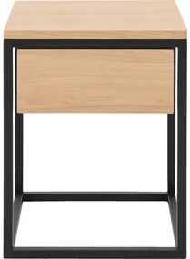 Goossens Nachtkastje Lord, Metaal ral 9005 zwart, met lade en bovenblad massief eik, 40 x 35 x 57 cm hoog
