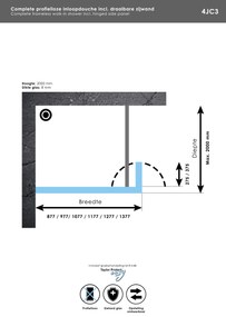 Brauer JC profielloze inloopdouche 100/30cm draaibaar zwart mat