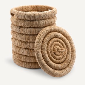 Gevlochten ronde mand met deksel, Marilo