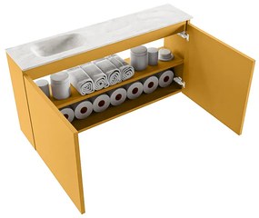 Mondiaz Ture DLux toiletmeubel 100cm ocher met wastafel ostra links met kraangat