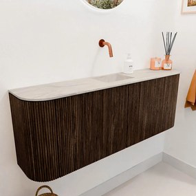 Mondiaz Joya DLux 115cm toiletmeubel ronding links/rechts walnut met wastafel faye midden zonder kraangat ostra