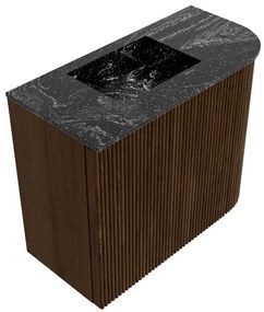 Mondiaz Joya DLux 50cm toiletmeubel ronding rechts walnut met wastafel faye links zonder kraangat lava