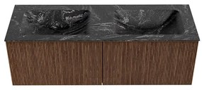 Mondiaz Kurve-dlux 130cm badmeubel walnut met 2 lades en wastafel leaf dubbel zonder kraangat lava