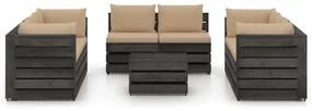 vidaXL 9-delige Loungeset met kussens grijs geïmpregneerd hout