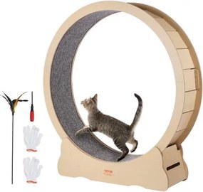 VEVOR Houten Kattenloopwiel, 132 cm Kattenloopband voor Huiskatten, Kattenloopwiel met Verwijderbaar Tapijt en Kattenstok voor Looptraining, Sportspeelgoed voor de meeste katten tot 13 kg