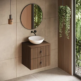 Muebles Mairi badmeubel ribbelfront 60cm walnoot met witte waskom
