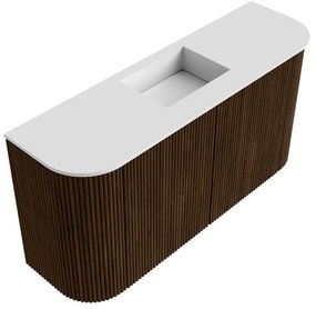Mondiaz Joya 85cm toiletmeubel ronding links/rechts walnut met wastafel faye midden zonder kraangat talc