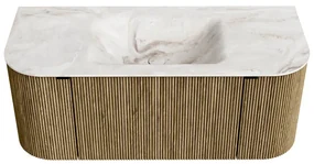 Mondiaz Kurve-dlux 110cm badmeubel ronding links/rechts dusk met 1 lade en 2 deuren en wastafel cloud midden 1 kraangat frappe