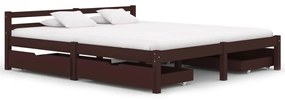 vidaXL Bedframe met 4 lades massief grenenhout donkerbruin 180x200 cm