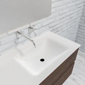 Zaro Valencia Solid Surface badmeubel 150cm donker eiken zonder kraangat spoelbak rechts met 4 lades