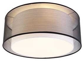 Stoffen Moderne plafonnière zwart met wit 50 cm 3-lichts - Drum Duo Modern E14 cilinder / rond Binnenverlichting Lamp